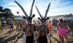 2 girls dressed up as a rare breed of antelope Saturday at Bestival David Levene By David Levene 8/9/12