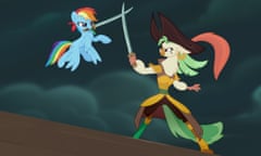 Rainbow Dash (Ashleigh Ball) and Captain Celaeno (Zoe Saldana) in MY LITTLE PONY: THE MOVIE.