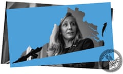 Collage of Virginia silhouette and a black and white picture of Abigail Spanberger.