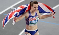 Laura Muir celebrates winning the 1500m at the European Indoor Championships