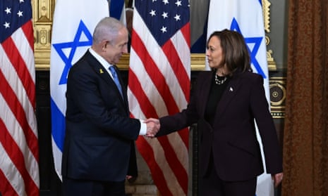 Netanyahu and Harris meet in vice-president's ceremonial office  – video