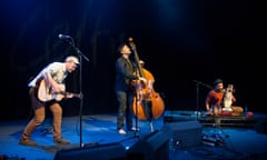 James Yorkston, Jon Thorne and Suhail Yusuf Khan perform at the Celtic Connections festival in Glasgow.