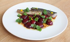 Nuno Mendes’ grilled cured mackerel with cherries and sherry dressing.