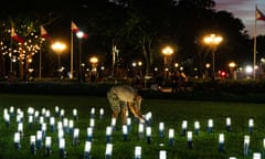 A solar light art installation to mark 10 years since Typhoon Haiyan in Manila, Philippines. The typhoon is among the world's strongest tropical cyclones ever recorded, made landfall in Central Philippines and killing thousands.