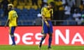 Gabon’s Pierre-Emerick Aubameyang with his head down after the final whistle