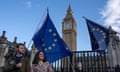 Third Anniversary Of The UK Leaving The European Union<br>LONDON, ENGLAND - JANUARY 31: Anti-Brexit campaigners wave European Union flags outside the Houses of Parliament on January 31, 2023 in London, United Kingdom. January 31, 2023 marks the 3rd anniversary of Brexit when the UK left the European Union after a referendum vote of the British people returned a result to leave by 52% to 48%. (Photo by Carl Court/Getty Images)