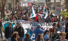 Protesters in Santiago last month