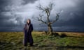 Suranne Jones stood in front of a hawthorn tree, Burnley, Lancashire.