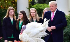 President Trump Pardons Drumstick The National Thanksgiving Turkey At The White House<br>President Donald Trump (R) pardons Drumstick, the National Thanksgiving Turkey, as he is joined by members of the Douglas Country Minnesota 4-H Club during the annual Thanksgiving Turkey Pardoning Ceremony in the Rose Garden at the White House on November 21, 2017 in Washington, D.C. Drumstick and an alternate turkey named Wishbone will join past pardoned turkeys at Gobblers Rest on the campus of Virginia Tech University. Photo by Kevin Dietsch/UPI..PHOTOGRAPH BY UPI / Barcroft Images