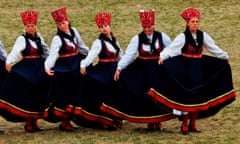 A line of traditionally dressed performers at a Song and dance festival, Tallinn,