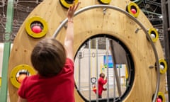 Pupils from Burton primary school enjoy one of the interactive exhibitions in the Wonderlab at the National Railway Museum