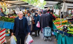 street market in Belleville, Paris, France<br>H9E95P street market in Belleville, Paris, France