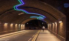 Person walking alone down an underpass late at night,Vauxhall,London<br>DB66BN Person walking alone down an underpass late at night,Vauxhall,London