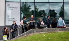 Queues outside the passport office in Newport.