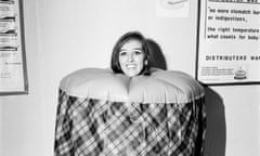 Inventions Exhibition, 1969<br>The first London International Inventions Exhibition, held at London's Royal Horticultural New Hall, Westminster. Pictured, Sylvia Acca (24) trying out the portable Volks-sauna bath that costs ú15, which consists of a plastic case with a warm air heater, which comes from Germany, 6th January 1969. (Photo by Eric Harlow/Mirrorpix/Getty Images)