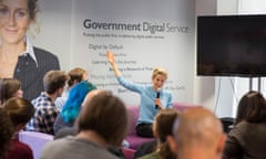 A woman presents at a Government Digital Service event.