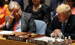 UN Secretary-General Antonio Guterres listens as Donald Trump chairs a Security Council meeting.