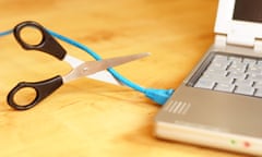 Cutting the internet connection to a laptop.