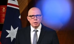 Australia's opposition leader Peter Dutton speaks to media