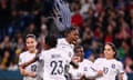 Kadidiatou Diani (centre) celebrates after scoring during France’s victory over Panama