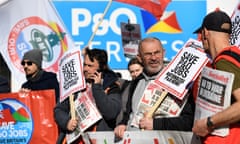 Protesters outside P&O Ferries’ offices in Dover.