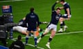 Scotland’s full-back Stuart Hogg reacts after Duhan van der Merwe crossed for a late winning try against France