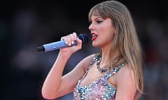 Taylor Swift sings during the Eras Tour performed to record crowds at the MCG