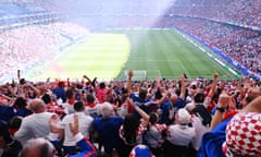 A general view of the inside of the stadium in Hamburg as fans of Croatia celebrate
