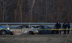 RCMP officers fake RCMP car collision scene by Gabriel Wortman<br>RCMP officers go over a car collision scene involving the fake RCMP car driven by Gabriel Wortman in Shubenacadie, Nova Scotia, Canada April 19, 2020. REUTERS/John Morris