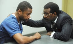 OJ (Cuba Gooding Jr) is comforted by Johnnie Cochran (Courtney B Vance) in The People v OJ Simpson.