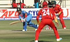 India’s Mandeep Singh makes his way towards an unbeaten 52 against Zimbabwe in Harare on Monday.