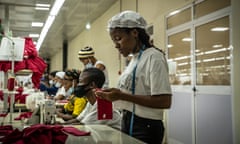 Muriel Akouewanou working in a textile factory