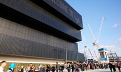 People queue for the welcoming ceremony and test event for Co-op Live in Manchester.