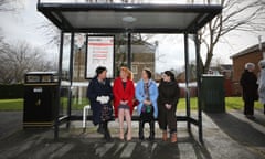 The shadow transport secretary, Louise Haigh, speaks to people at a bus stop in Kingston Park, Newcastle