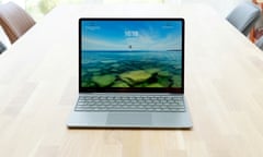 Microsoft Surface Laptop Go 2 review device pictured open on a table.