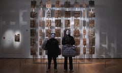 Looty’s Chidi Nwaubani and Ahmed Abokor in front of the Benin brass plaques at the British Museum, London.