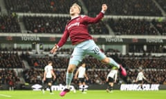 Jarrod Bowen of West Ham United celebrates scoring.