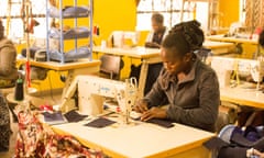 Catherine Makie, 27, sews bow ties for European and US markets in Nairobi’s Kibera slum. Photo: Anna Dubuis