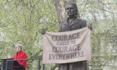 Theresa May speaks at the unveiling ceremony for Gillian Wearing’s statue of Millicent Fawcett in Parliament Square.