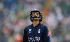 England v Pakistan - ICC Champions Trophy Semi Final<br>CARDIFF, WALES - JUNE 14:  England batsman Joe Root reacts after being dismissed during the ICC Champions Trophy semi final between England and Pakistan at SWALEC Stadium on June 14, 2017 in Cardiff, Wales.  (Photo by Stu Forster/Getty Images)