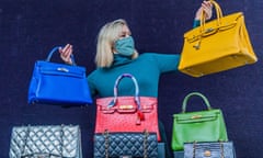 Hermès bags on display at Bonhams in London.