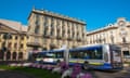 Bus at Piazza Solferino square Turin city Piedmont region northern Italy