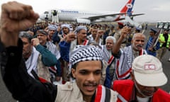 Freed prisoners at Sana'a airport