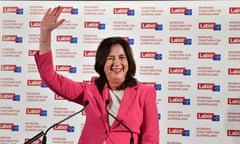 Queensland premier Annastacia Palaszczuk celebrates Labor’s election victory with supporters at the Blue Fin Fishing Club in Brisbane