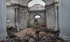 George's Church lies in ruins after being destroyed by artillery shelling on July 29, 2024 in Donetsk region, Ukraine. The Church was built in the village of Oleksandro-Shultyne in 1822-1829