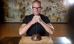 Heston Blumenthal with a Christmas pudding