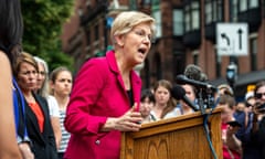 US-JUSTICE-COURT-ABORTION<br>US Senator Elizabeth Warren addresses the public during a rally to protest the US Supreme Courts overturning of Roe Vs. Wade at the Massachusetts State House in Boston, Massachusetts on June 24, 2022. (Photo by JOSEPH PREZIOSO / AFP) (Photo by JOSEPH PREZIOSO/AFP via Getty Images)