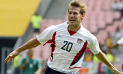 Brian McBride celebrates his goal against Mexico in the last 16 of the 2002 World Cup