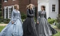 This image released by Sony Pictures shows, from left, Florence Pugh, Saoirse Ronan and Emma Watson in a scene from “Little Women.” On Monday, Jan. 13, Ronan was nominated for an Oscar for best actress for her role in the film. (Wilson Webb/Sony Pictures via AP)