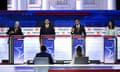 US-POLITICS-VOTE-REPUBLICANS-DEBATE<br>Former US Vice President Mike Pence (L) and entrepreneur and author Vivek Ramaswamy (2nd R) speaks as former Governor from South Carolina and UN ambassador Nikki Haley (R) and Florida Governor Ron DeSantis listen during the first Republican Presidential primary debate at the Fiserv Forum in Milwaukee, Wisconsin, on August 23, 2023. (Photo by Brendan SMIALOWSKI / AFP) (Photo by BRENDAN SMIALOWSKI/AFP via Getty Images)